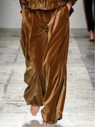 Ensemble de sweat à capuche zippé en velours marron et pantalon