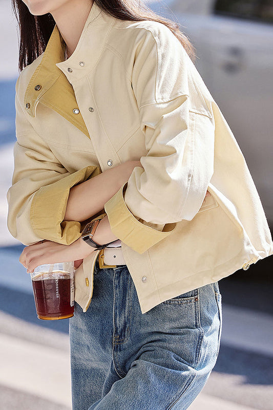 Veste décontractée polyvalente à cordon de serrage color-block