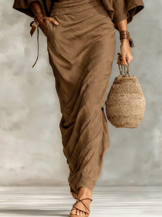 Ensemble haut à manches chauve-souris à col rond et jupe longue