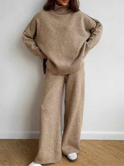 Ensemble de pull épais à col montant décontracté