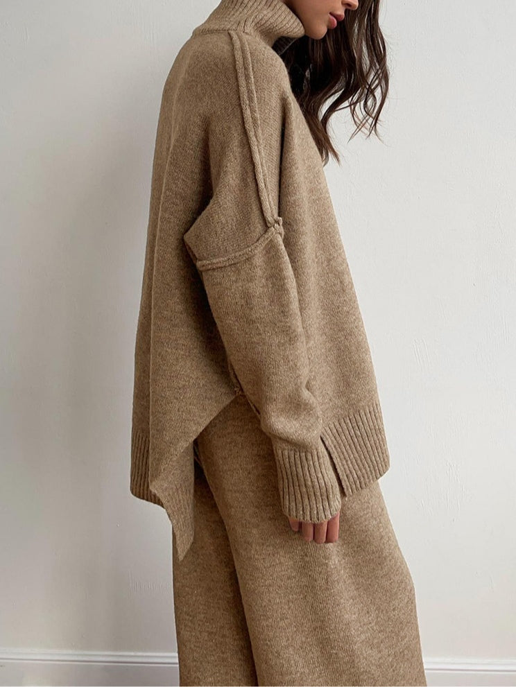 Ensemble de pull épais à col montant décontracté