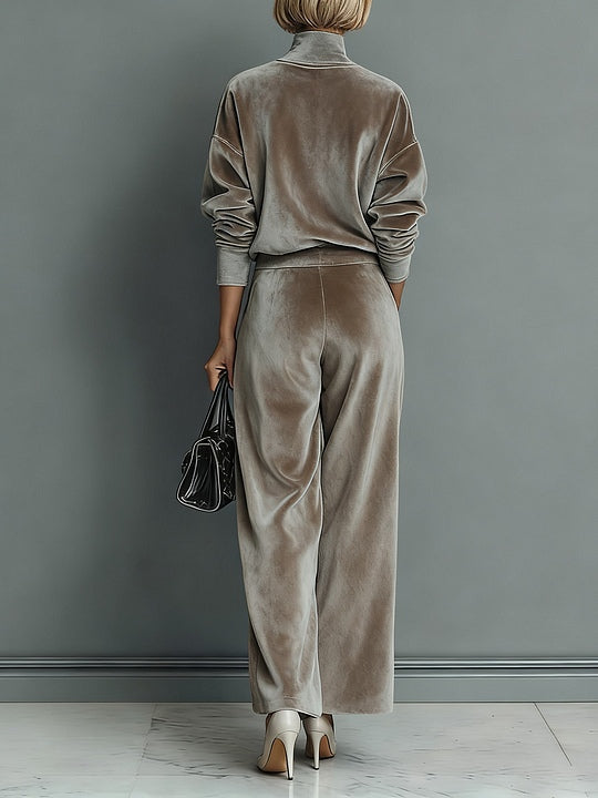 Ensemble décontracté en velours chaud à col roulé pour femmes