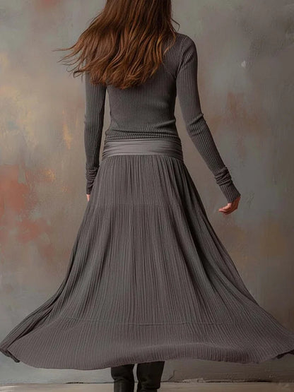 Ensemble slim-fit en stretch côtelé gris rétro