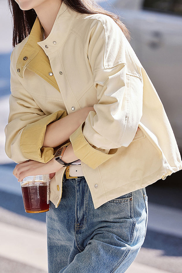 Veste décontractée polyvalente à cordon de serrage color-block