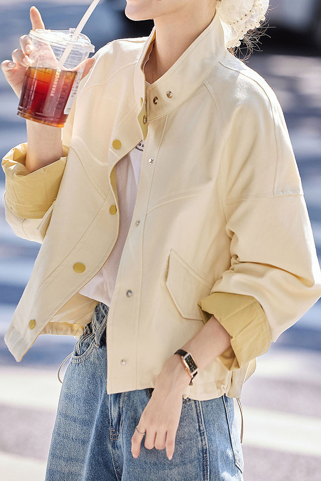 Veste décontractée polyvalente à cordon de serrage color-block