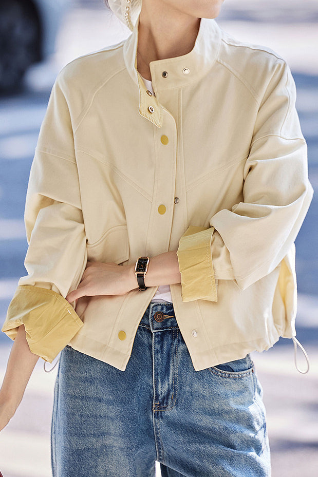 Veste décontractée polyvalente à cordon de serrage color-block