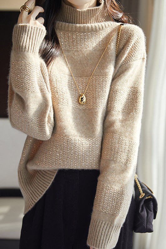 Pull-over à col roulé en lurex, décontracté et polyvalent, de couleur unie