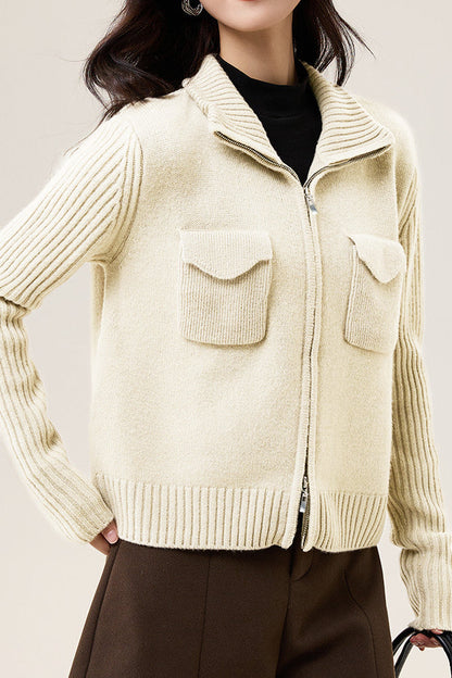 Veste Tricotée à Col Revers en Couleur Unie, Décontractée et Polyvalente