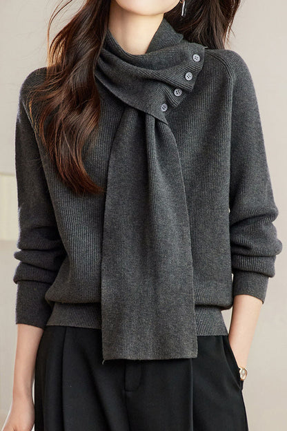 Pull tricoté à col écharpe détachable polyvalent décontracté