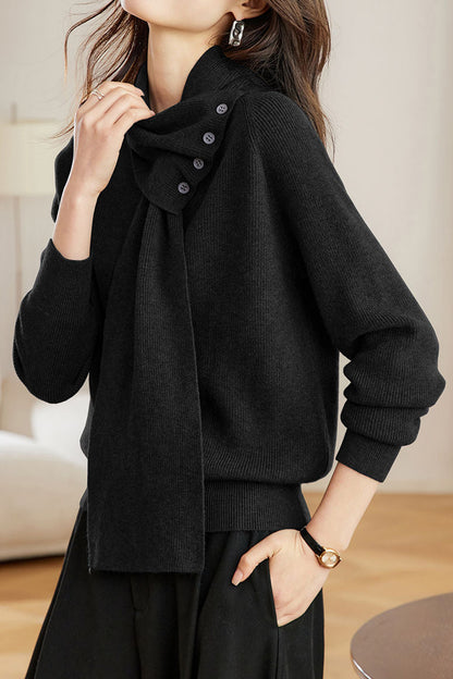 Pull tricoté à col écharpe détachable polyvalent décontracté
