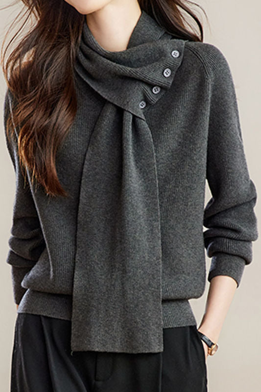 Pull tricoté à col écharpe détachable polyvalent décontracté