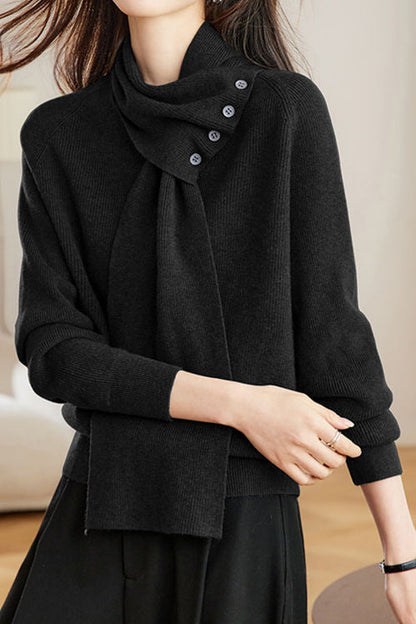 Pull tricoté à col écharpe détachable polyvalent décontracté