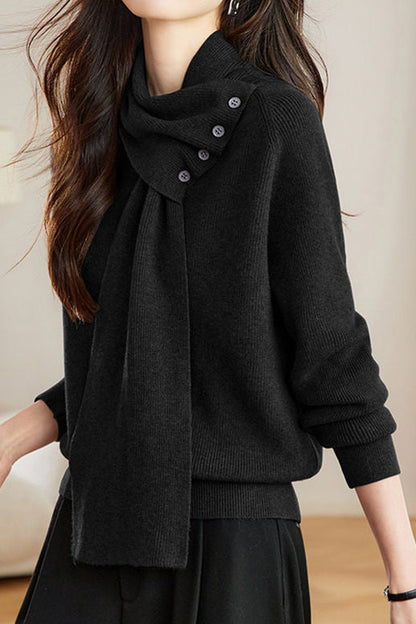Pull tricoté à col écharpe détachable polyvalent décontracté