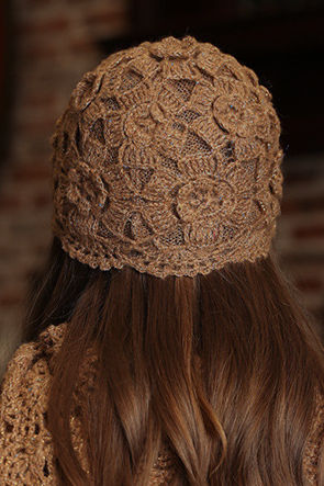 Chapeau Tricoté en Dentelle Florale de Couleur Unie et Polyvalent