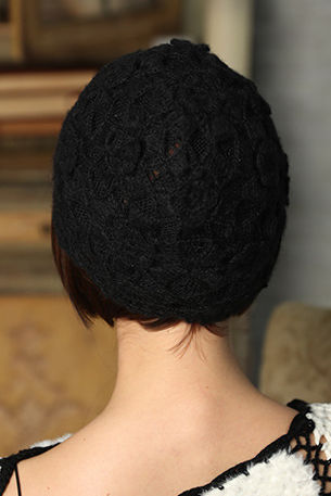 Chapeau Tricoté en Dentelle Florale de Couleur Unie et Polyvalent