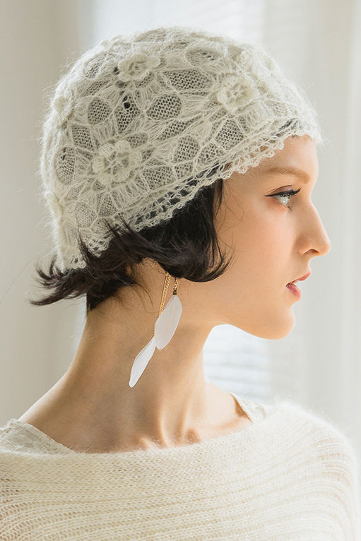 Chapeau Tricoté en Dentelle Florale de Couleur Unie et Polyvalent