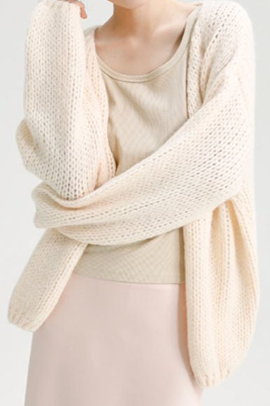 Cardigan Chunky-Knit à Manches Lanternes Polyvalent et Décontracté