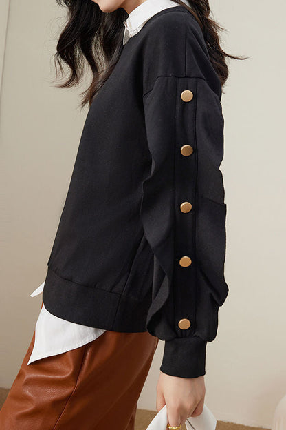 Sweatshirt Décontracté avec Volants et Boutons Décoratifs