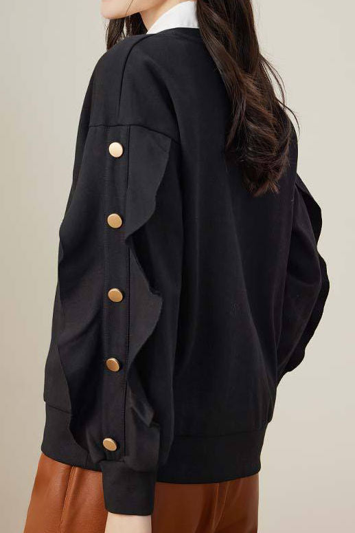 Sweatshirt Décontracté avec Volants et Boutons Décoratifs