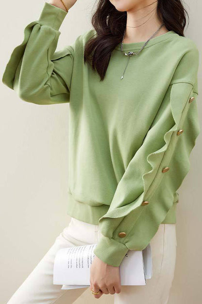 Sweatshirt Décontracté avec Volants et Boutons Décoratifs