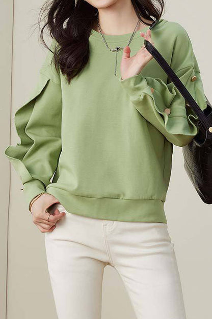 Sweatshirt Décontracté avec Volants et Boutons Décoratifs