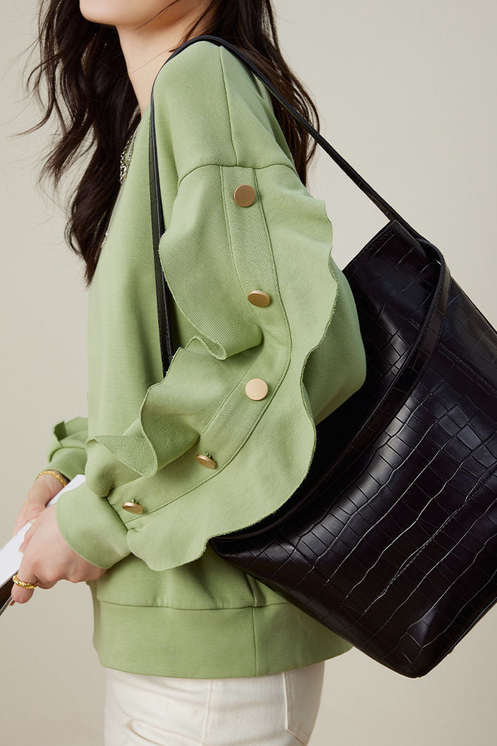 Sweatshirt Décontracté avec Volants et Boutons Décoratifs