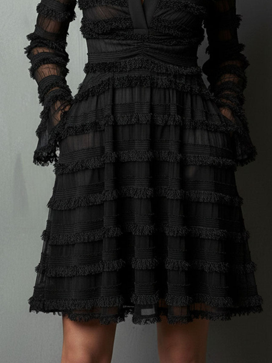 Robe Mini Texturée Avec Franges Noires