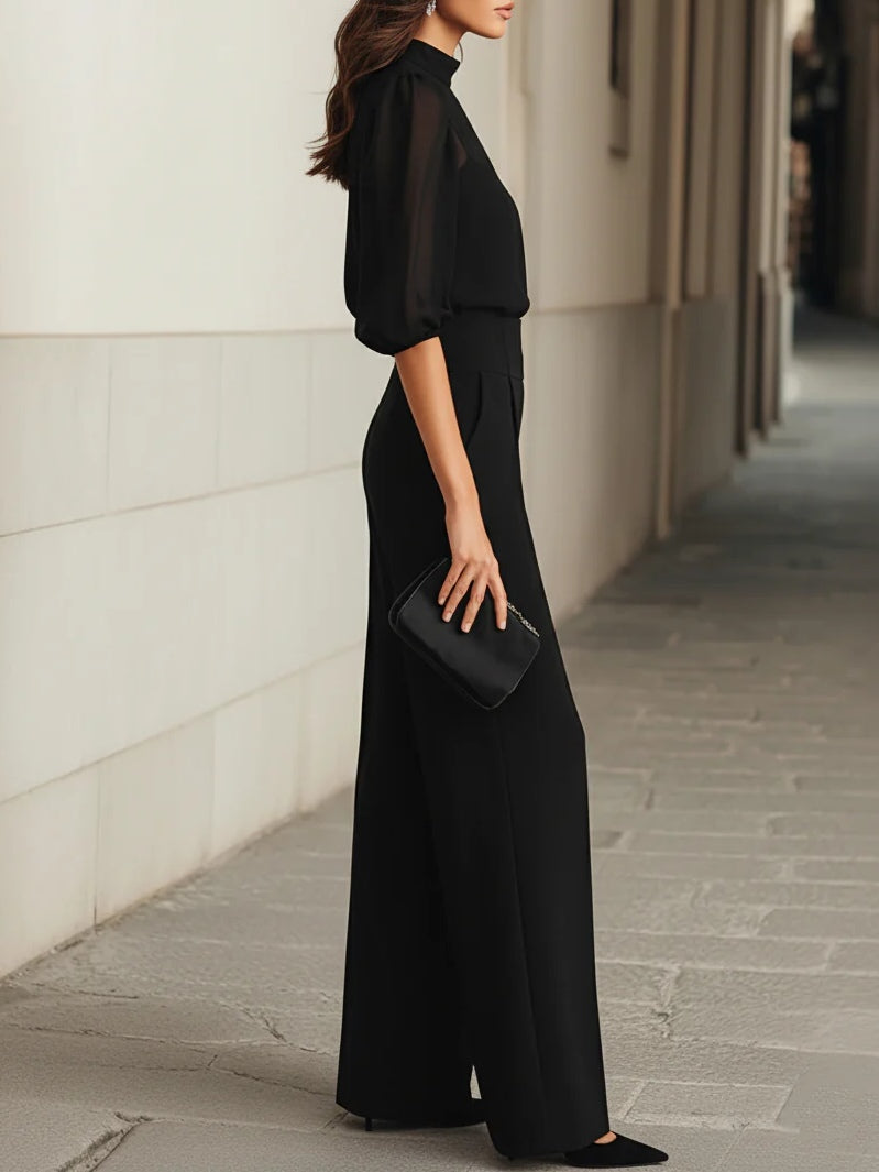 Ensemble de trois pièces : top en chiffon noir transparent et pantalon large