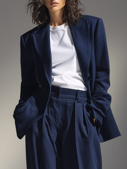 Veste de costume ample bleu marine et ensemble de pantalons à jambes larges