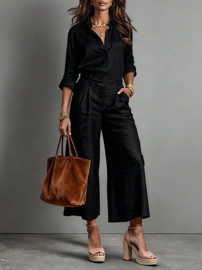 Ensemble en Lin : Pantalons Capri Roses et Chemise Légère