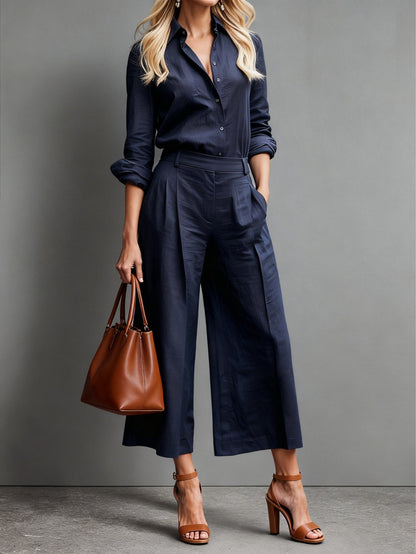 Ensemble en Lin : Pantalons Capri Roses et Chemise Légère