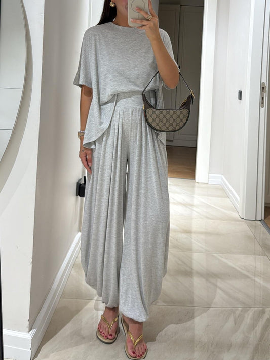 Ensemble Haut Casual Gris Clair et Pantalons Amples