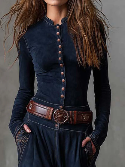 Gabrielle | Robe maxi en daim avec ceinture