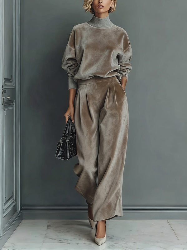 Ensemble décontracté en velours chaud à col roulé pour femmes