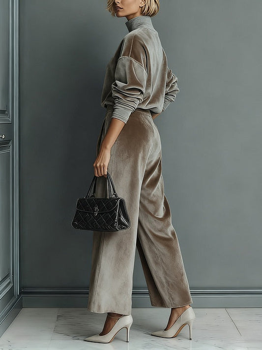 Ensemble décontracté en velours chaud à col roulé pour femmes