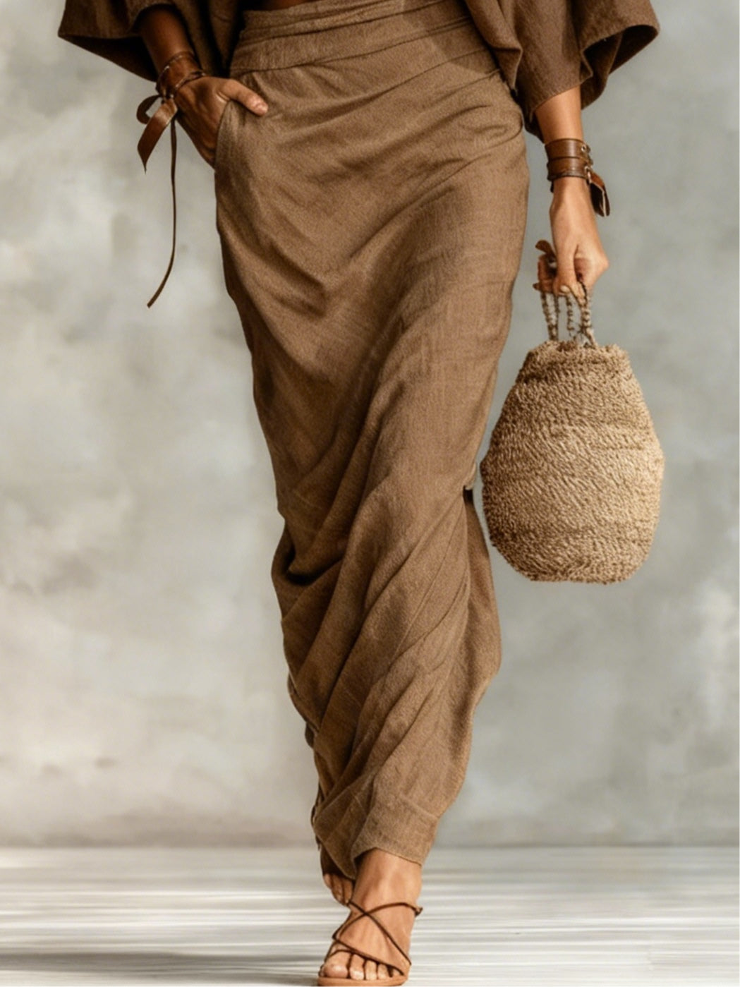 Ensemble haut à manches chauve-souris à col rond et jupe longue