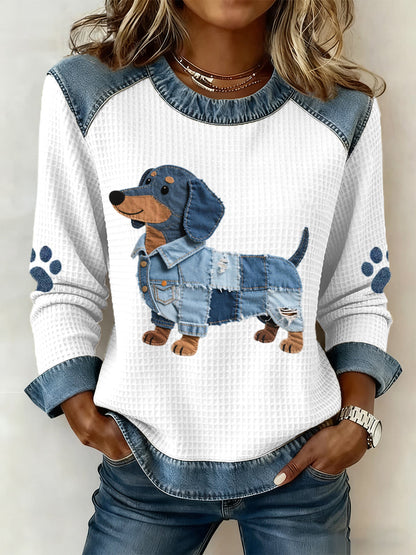 Julia - Charmant chien saucisse en patchwork denim