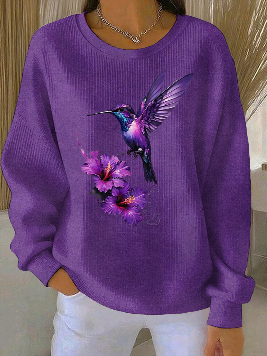 Sweat-shirt décontracté pour femmes - Impression artistique violette