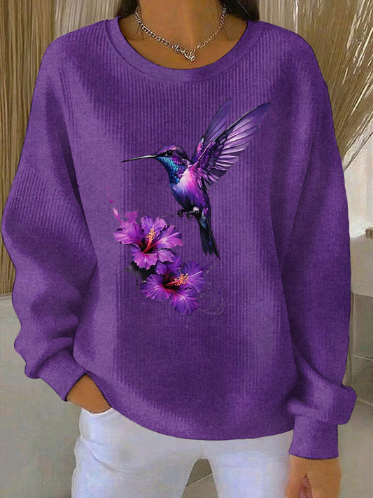 Sweat-shirt décontracté pour femmes - Impression artistique violette
